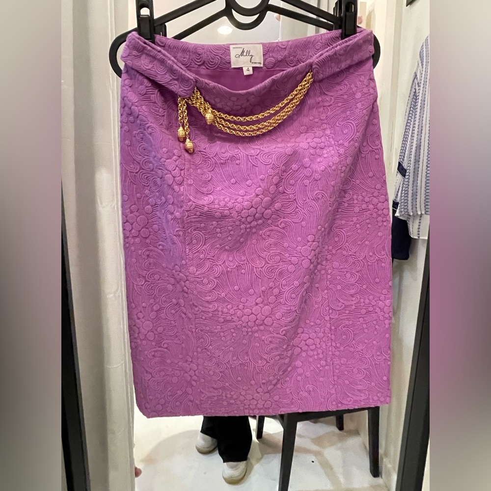 Milly Lilac Midi Pencil Skirt With Gold Link Chain Size 4
